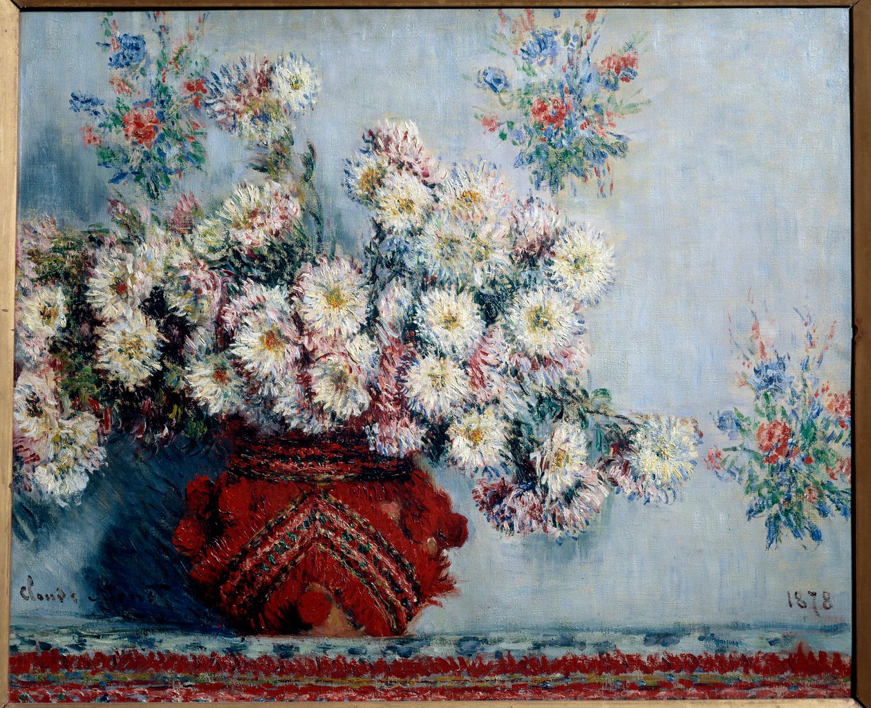Obraz chryzantém od Clauda Moneta (1840-1926) 1878, olej na plátně, Rozm. 0,54x0,65 m Paříž, musee d