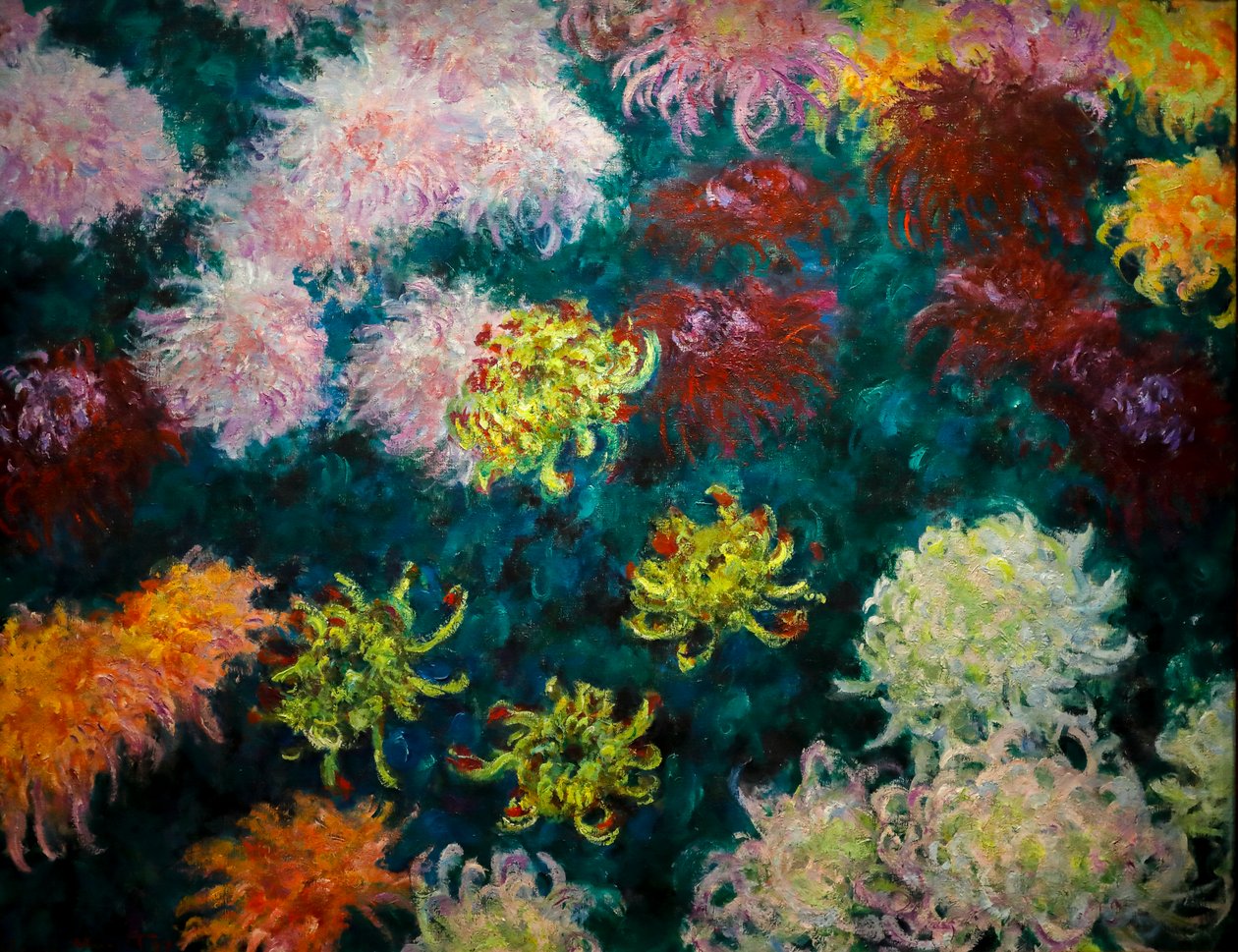 Postel s chryzantémami od Claude Monet