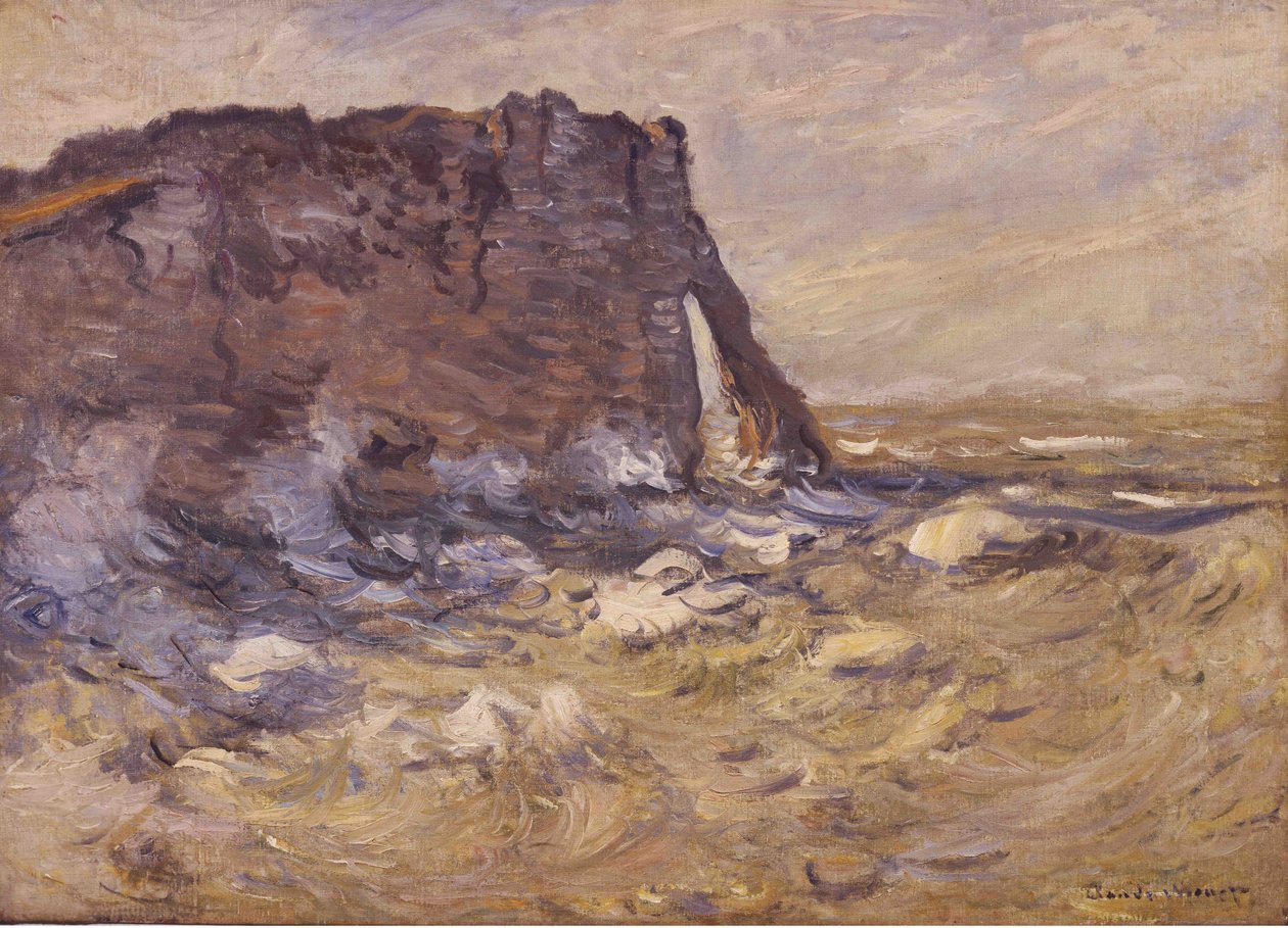 Cliff a Porte dAval podle Bouřlivého počasí, 1883. od Claude Monet