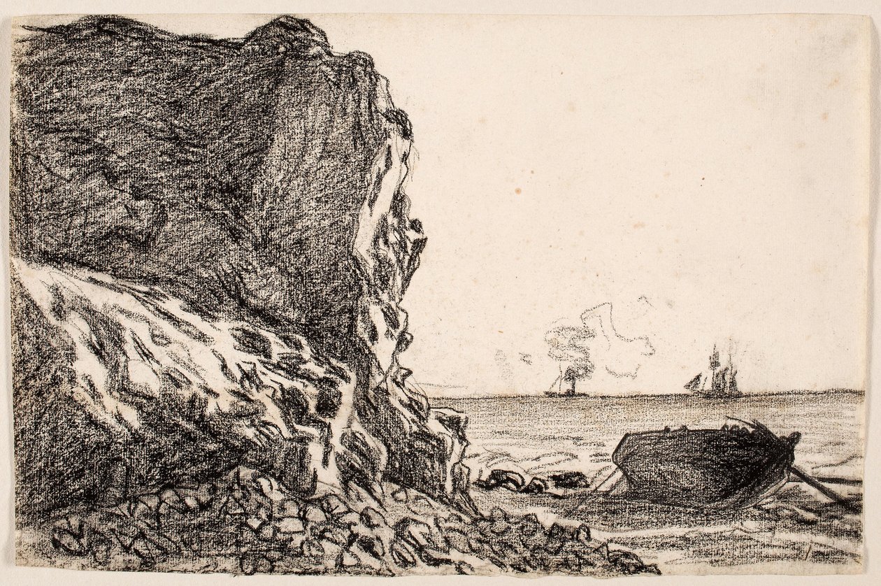 Cliffs and Sea, Sainte-Adresse, n. 1864 (musta liitu norsunluupaperille) od Claude Monet