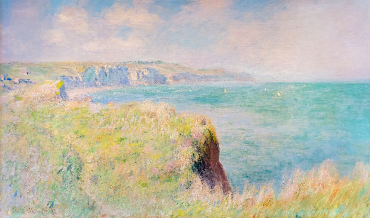 Útesy a plachetnice v Pourville od Claude Monet