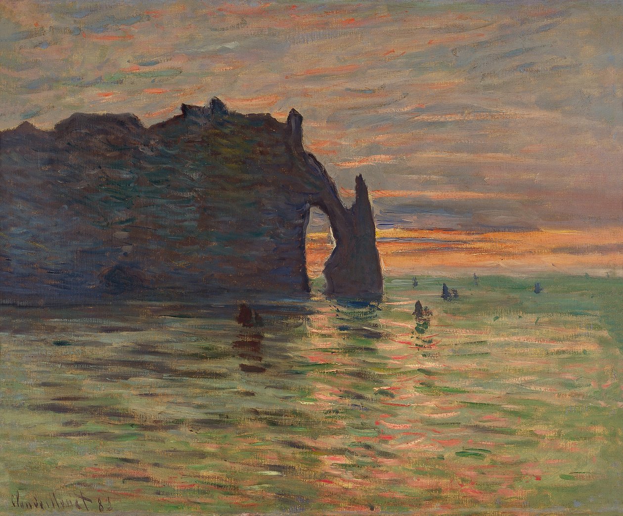 Západ slunce v Etretatu od Claude Monet