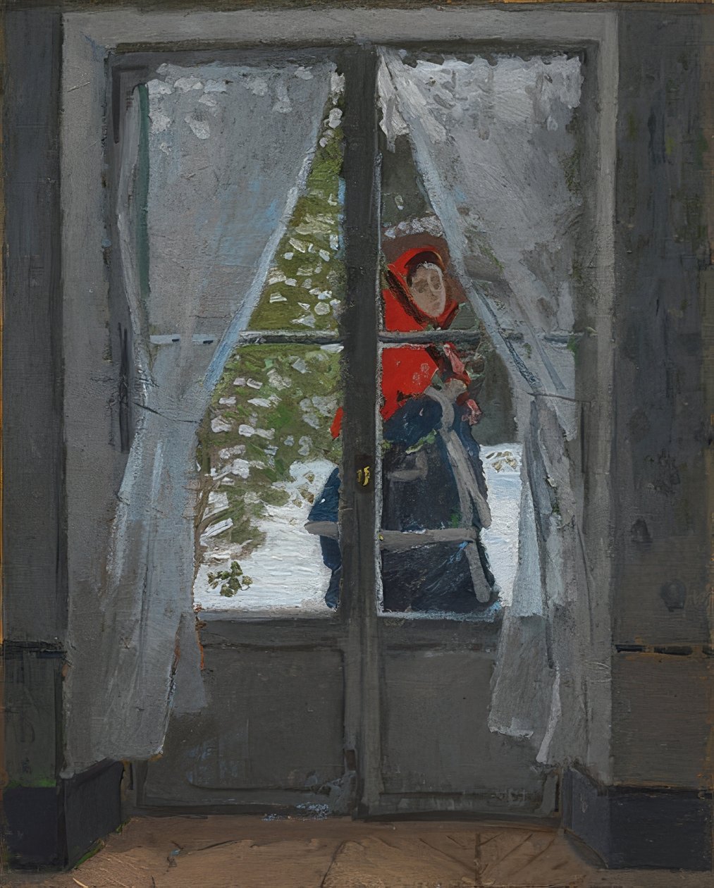 Červený šátek (La capeline rouge). Kolem 1868-73 od Claude Monet