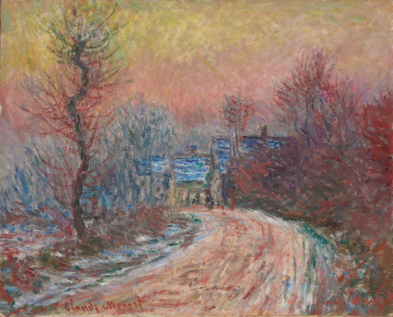 Vstup do Giverny v zimě, západ slunce; Entree de Giverny en hiver, soleil couchant, 1885 od Claude Monet