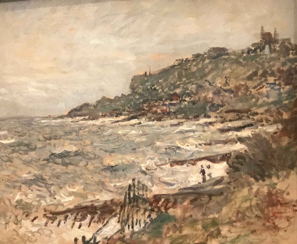 Francouzsky: Falaise de Sainte-Adresse, šedé počasí od Claude Monet