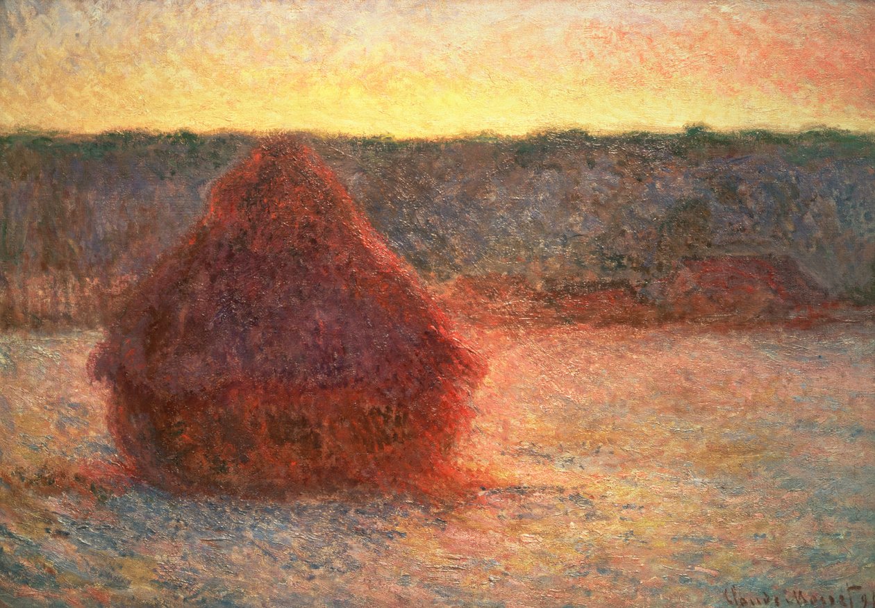 Hromady sena při západu slunce, mrazivé počasí, 1891 od Claude Monet