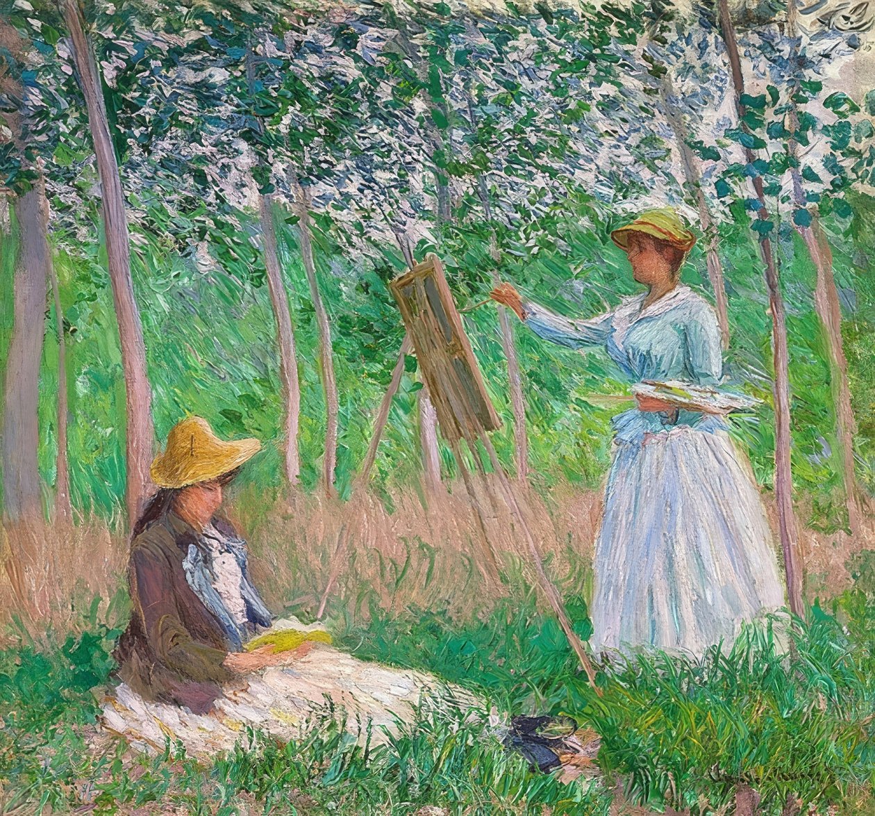 V zahradě Giverny: Blanche Hoschedé u stojanu a Suzanne Hoschedé při čtení. 1887 od Claude Monet