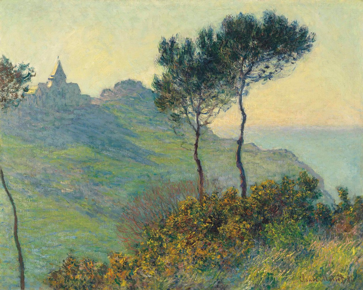Kostel Varengeville, zapadající slunce od Claude Monet