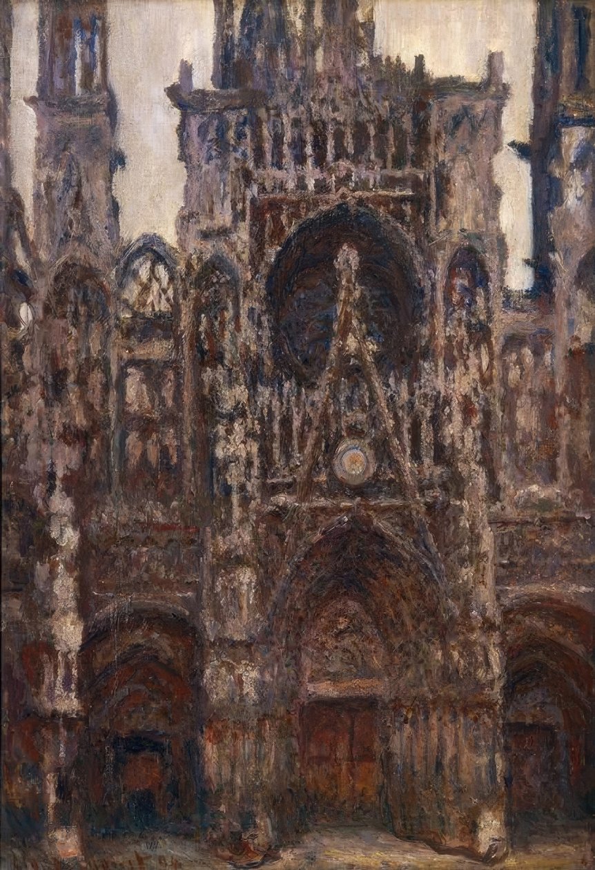Rouenská katedrála, čelní pohled na portál, hnědá harmonie od Claude Monet