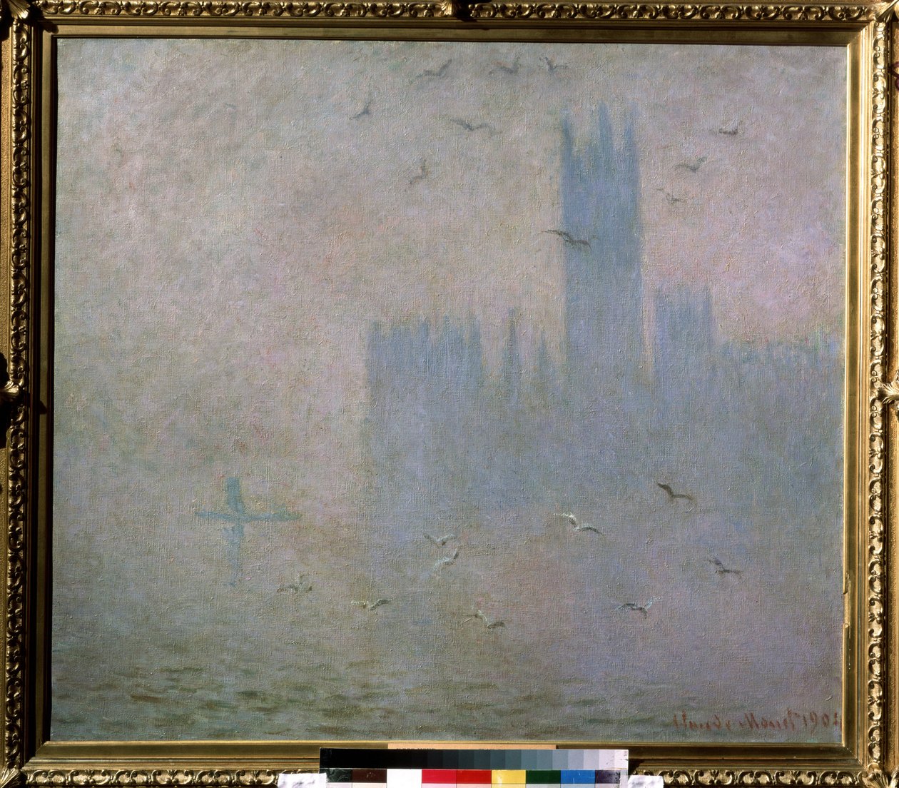 ""Racci, Temže, Londýnský parlament"" (Racek. Temže v Londýně. The Houses of Parliament) Obraz Clauda Moneta (1840-1926). 1903-1904 impresionismus. Velikost 81 x 92 cm Moskva. Puškinovo muzeum výtvarných umění od Claude Monet