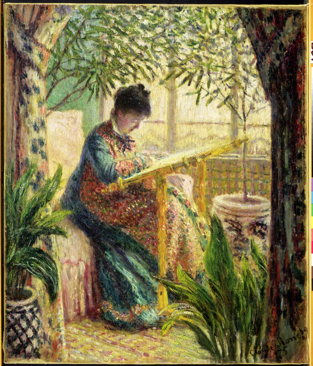 Vyšívání Madame Monet (Camille au Metier) 1875 od Claude Monet