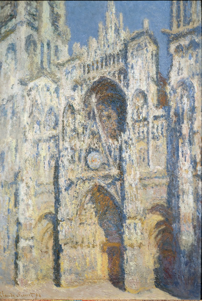 Katedrála v Rouen, portál a věž Saint Romain, plný sluneční efekt, modrá harmonie a zlato - olej na plátně od Claude Monet