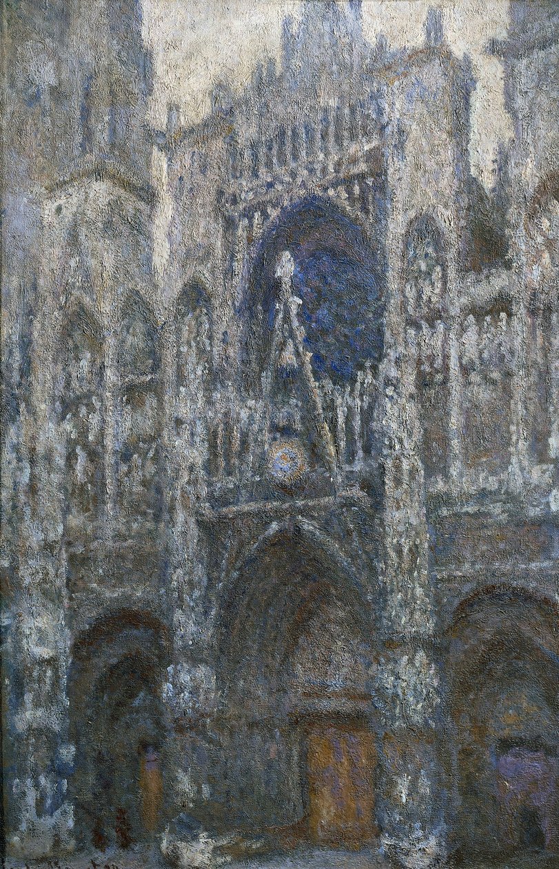 Rouenská katedrála, portál; šedé počasí od Claude Monet