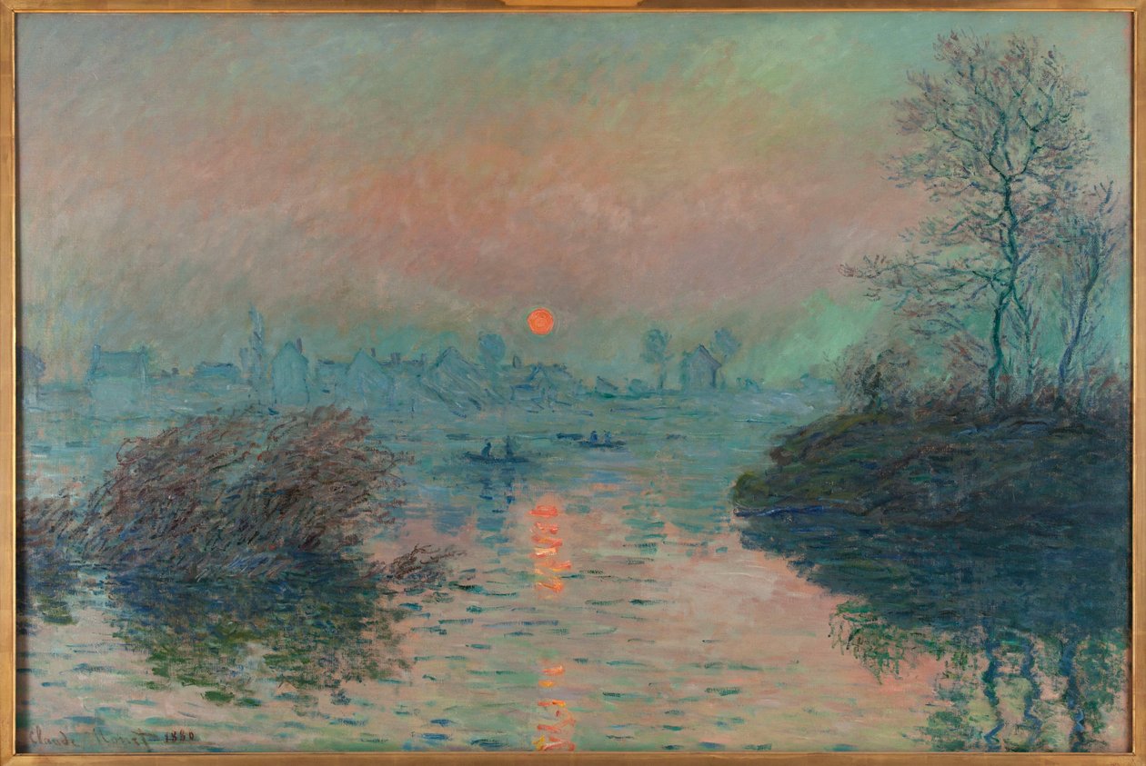 Západ slunce nad Seinou v Lavacourtu, zimní atmosféra od Claude Monet