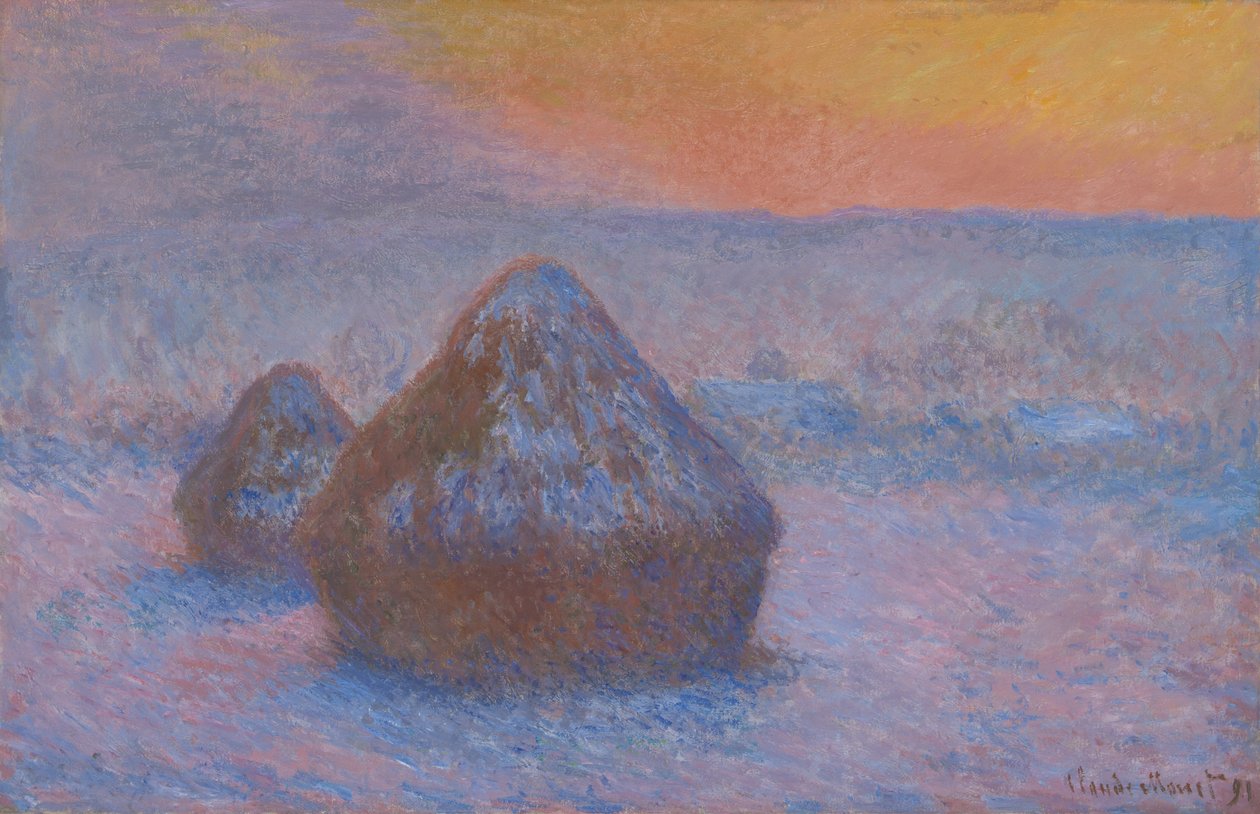 Stohy pšenice (západ slunce, sněhový efekt) od Claude Monet