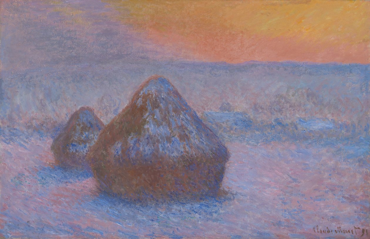 Stacks of Wheat Sunset, Snow Effect, 189091. od Claude Monet