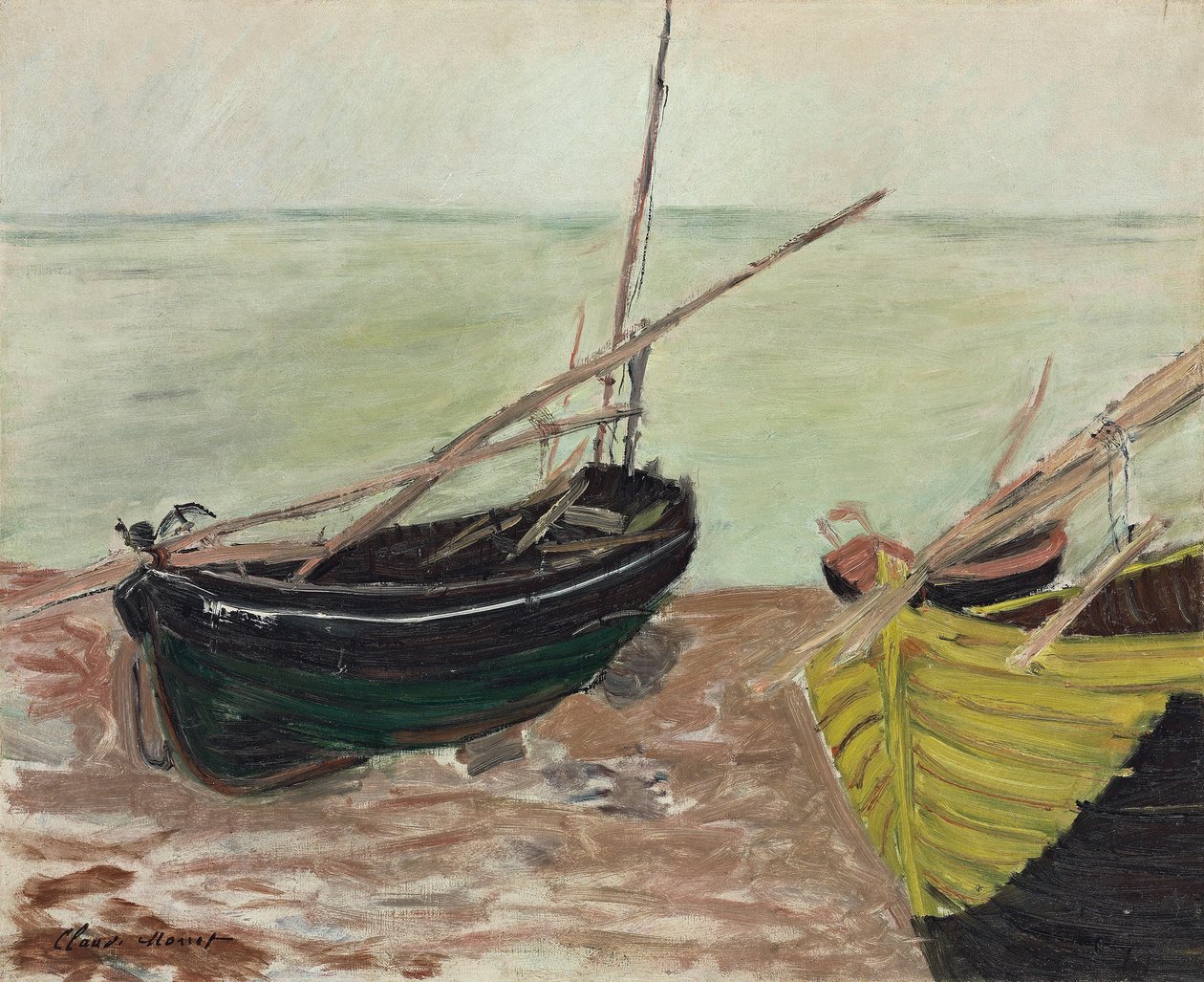 Studie lodí na pláži Etretat; Studie lodí na pláži Etretat, 1885 od Claude Monet