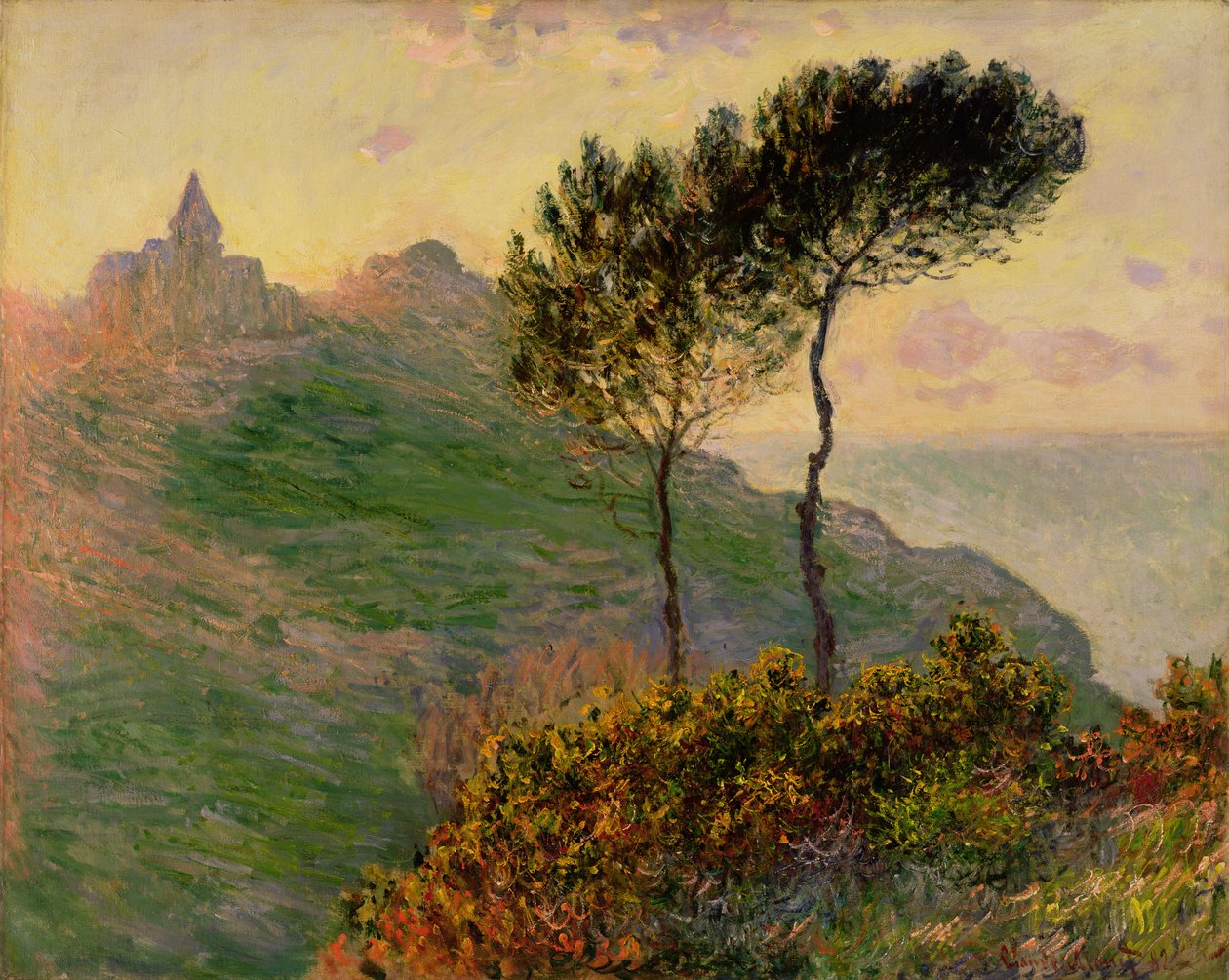 Kostel ve Varengeville, proti slunečnímu světlu od Claude Monet