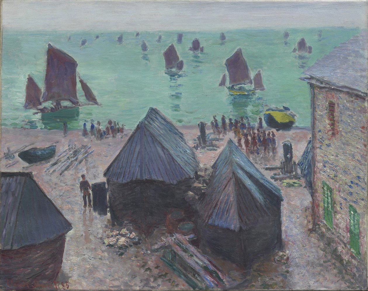 Odjezd lodí, Étretat, 1885 od Claude Monet