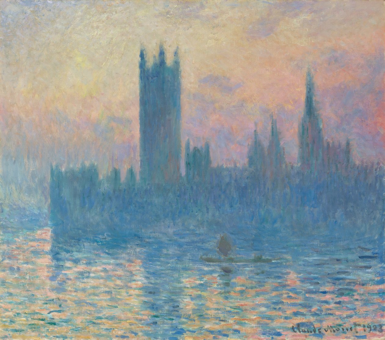 Budova parlamentu, Západ slunce od Claude Monet