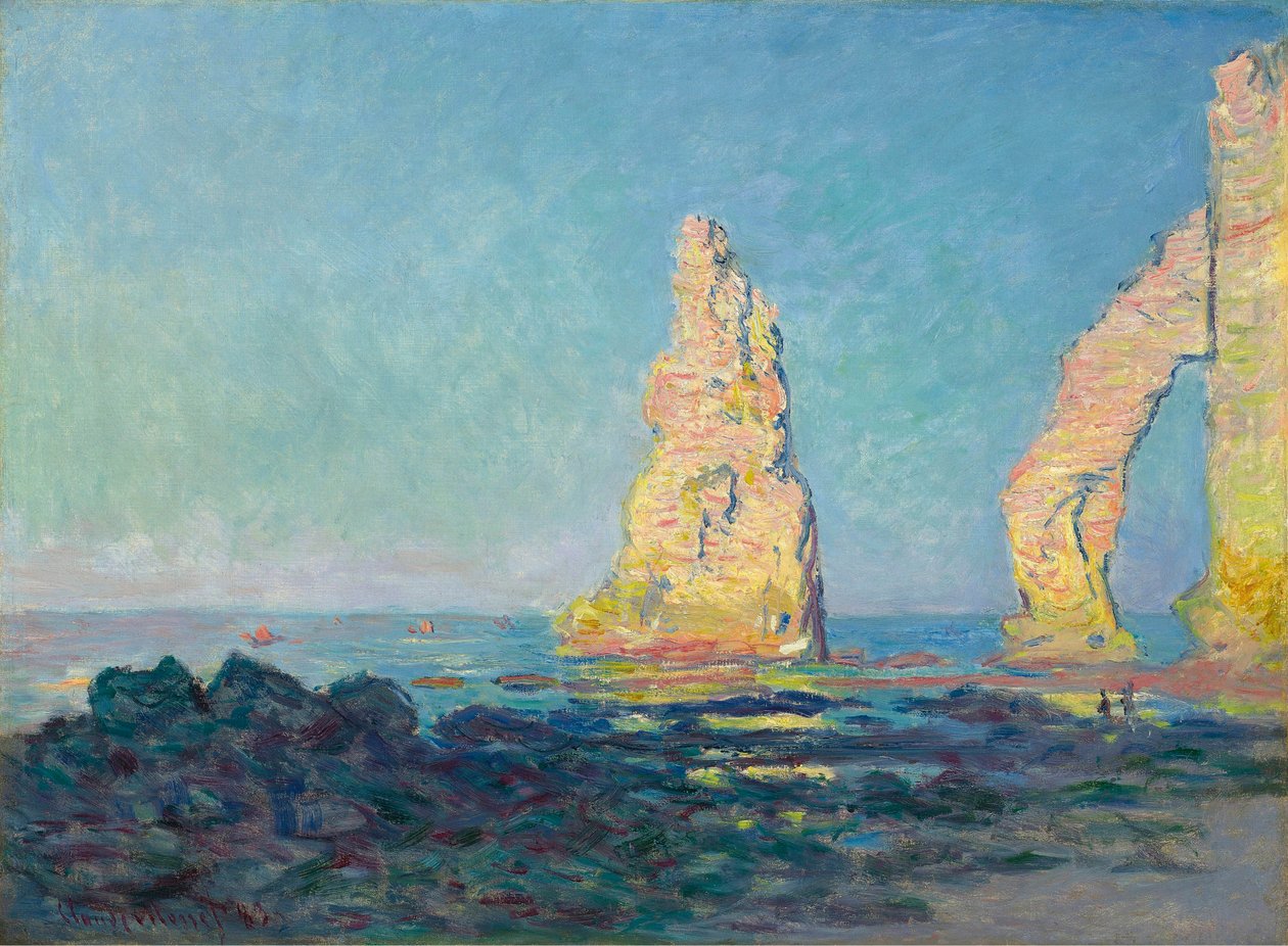 The Needle Rock v Étretat, Low Tide, 1883. od Claude Monet