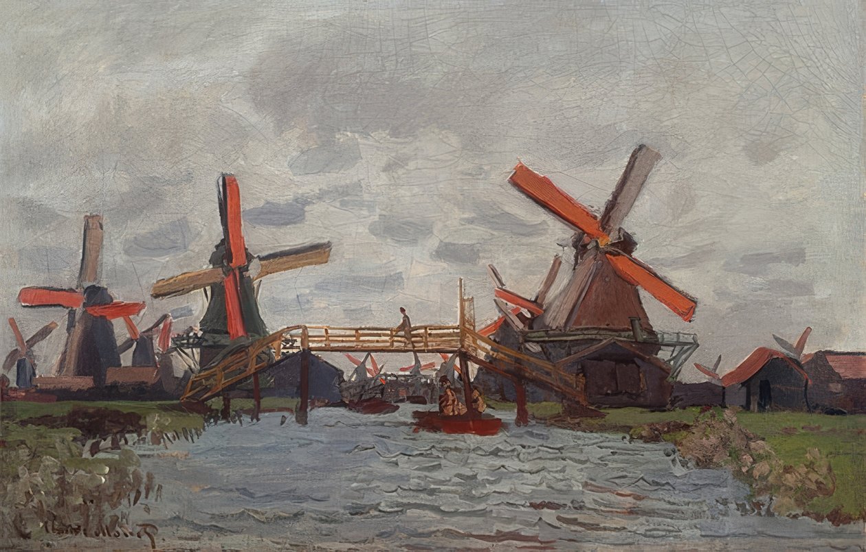Větrné mlýny ve Westzijderveld poblíž Zaandamu. 1871 od Claude Monet