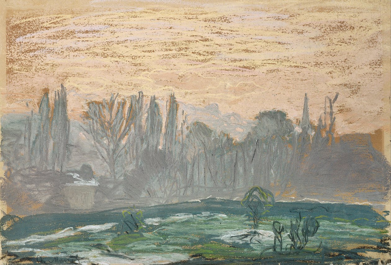 Zimní krajina s večerní oblohou od Claude Monet