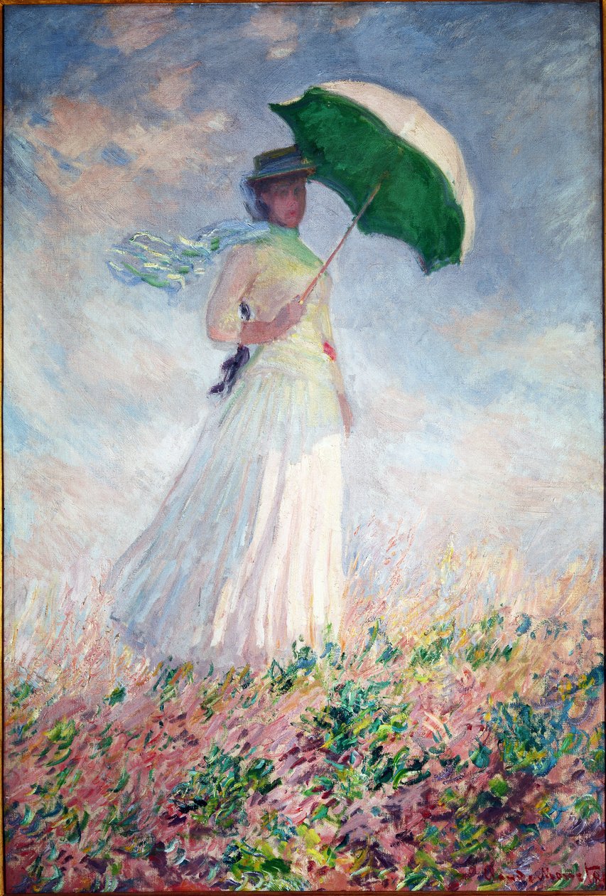 Žena se slunečníkem otočená doprava od Claude Monet