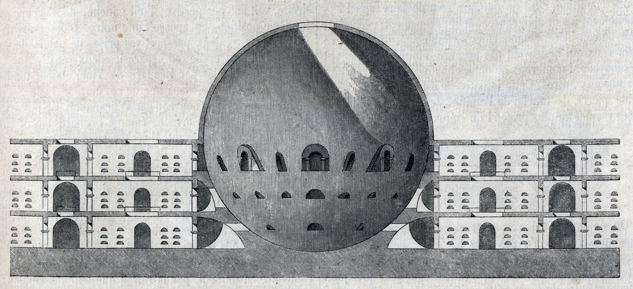 Příčný řez plánem hřbitova pro město Chaux od Clauda Nicolase Ledouxe (1736-1806). od Claude Nicolas Ledoux