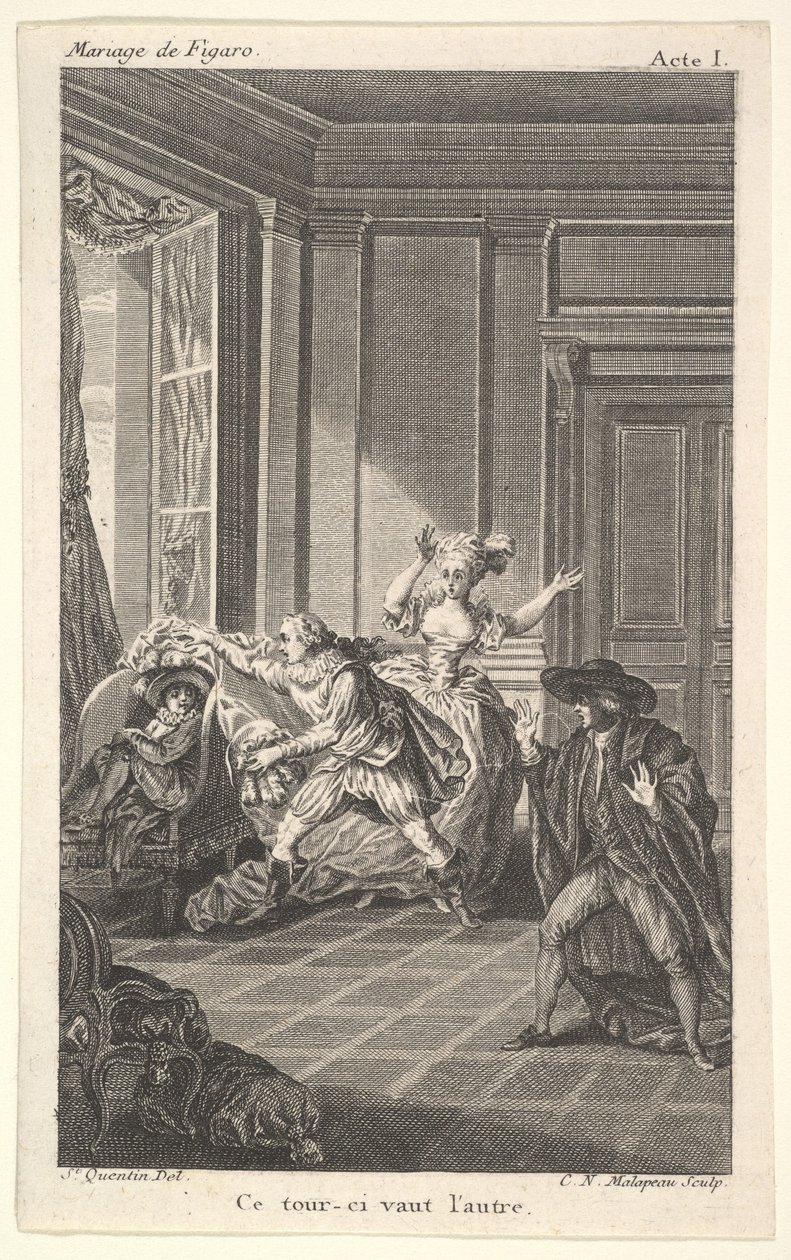 Muž schoulený na židli se dívá na dalšího muže, který se k němu blíží zleva i..., ca. 1784. od Claude Nicolas Malapeau