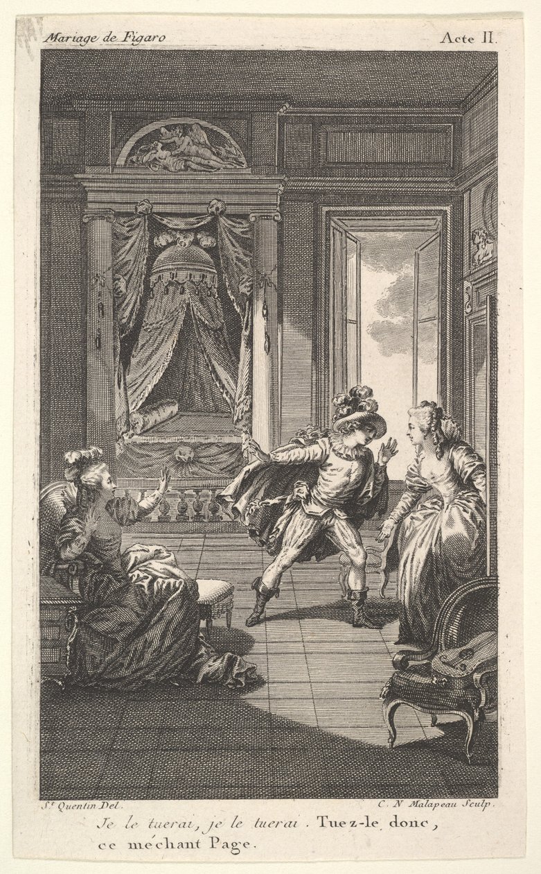 Muž se naklání k ženě stojící ve dveřích vpravo, vlevo sedící žena rais..., ca. 1784. od Claude Nicolas Malapeau