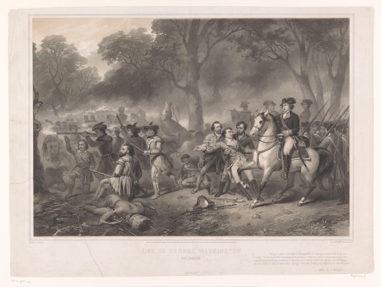 George Washington v bitvě u Monongahela Život George Washingtona, vojáka (titul na předmětu) od Claude Régnier