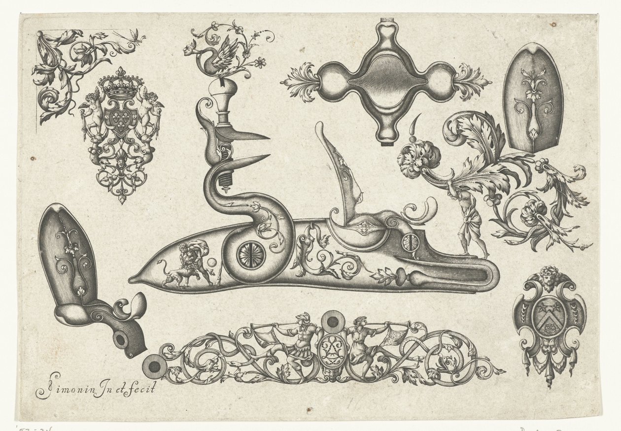 Deset motivů Plusieurs pieces et ornaments Darquebuzerie (název série) od Claude Simonin