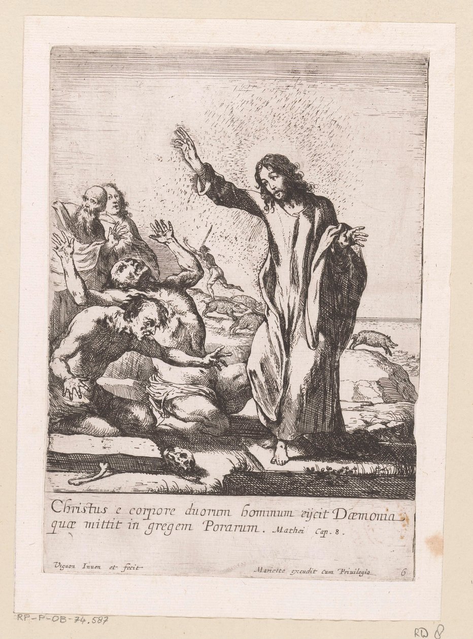 Kristus vykupuje dva posedlé od démonů Miracula Domini Nostri Jesu Christi (název série) Zázraky Krista (název série) od Claude Vignon