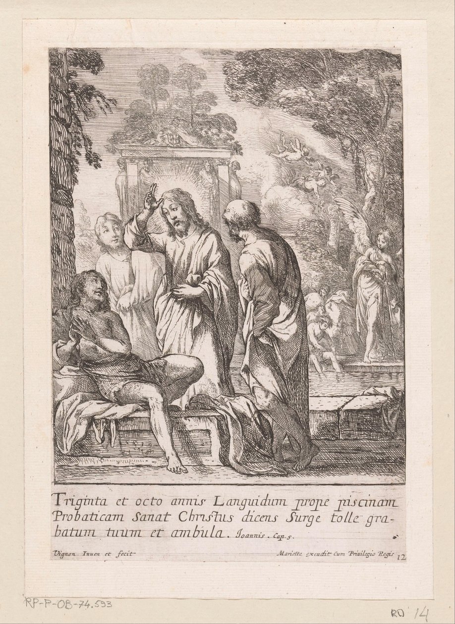 Uzdravení muže v bazénu v Bethesdě Miracula Domini Nostri Jesu Christi (název série) Zázraky Krista (název série) od Claude Vignon