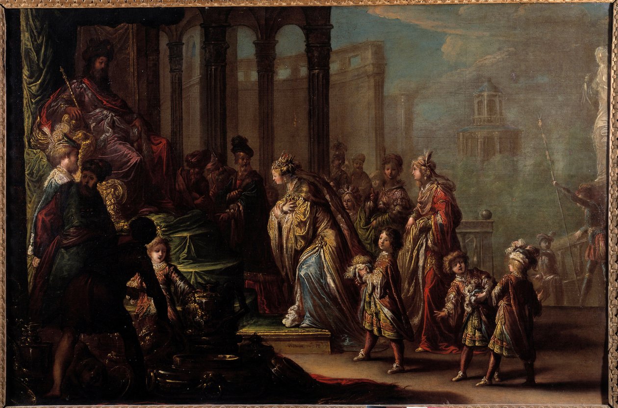 Šalomoun a královna ze Saby také říkají „Ester před Assuerem 1er (Xerxes 1er)““ Obraz Clauda Vignona (1593-1670) Slunce 17. století. 0,8x1,19 m Paříž, msuee du Louvre od Claude Vignon