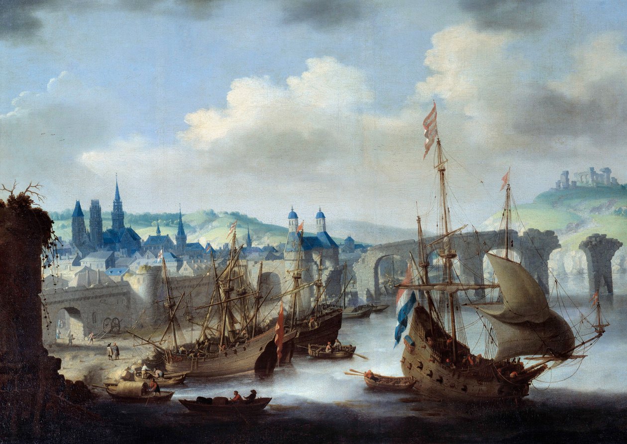 Pohled na město Rouen Lodě kotví na břehu Seiny. Obraz od Clauda de Jongha od Claude de Jongh