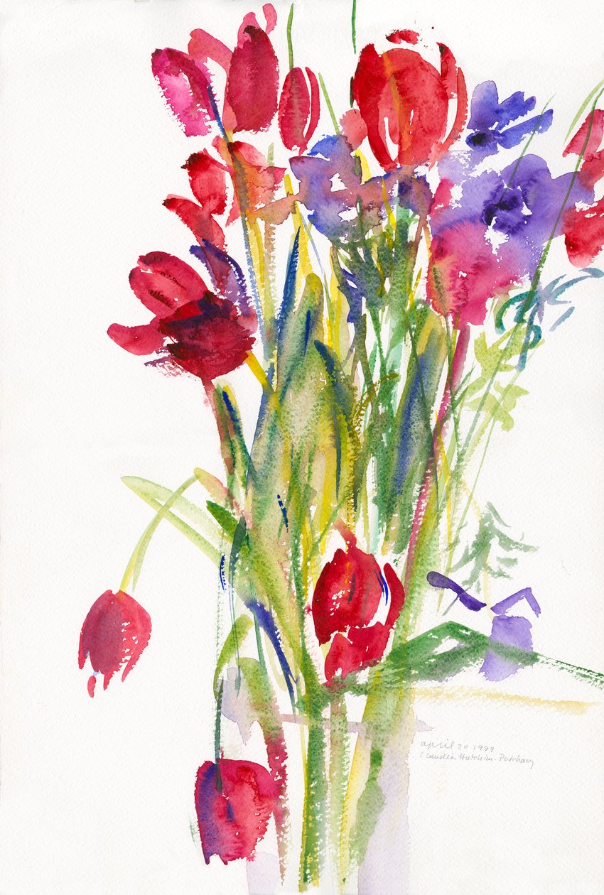Tulipány, 1999, (akvarel na papíře) od Claudia Hutchins Puechavy