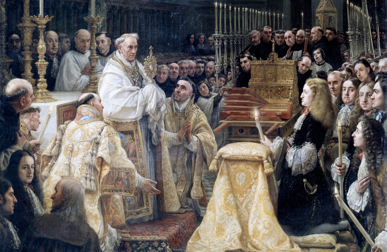 Karel II Španělský v adoraci Nejsvětější Eucharistie od Claudio Coello