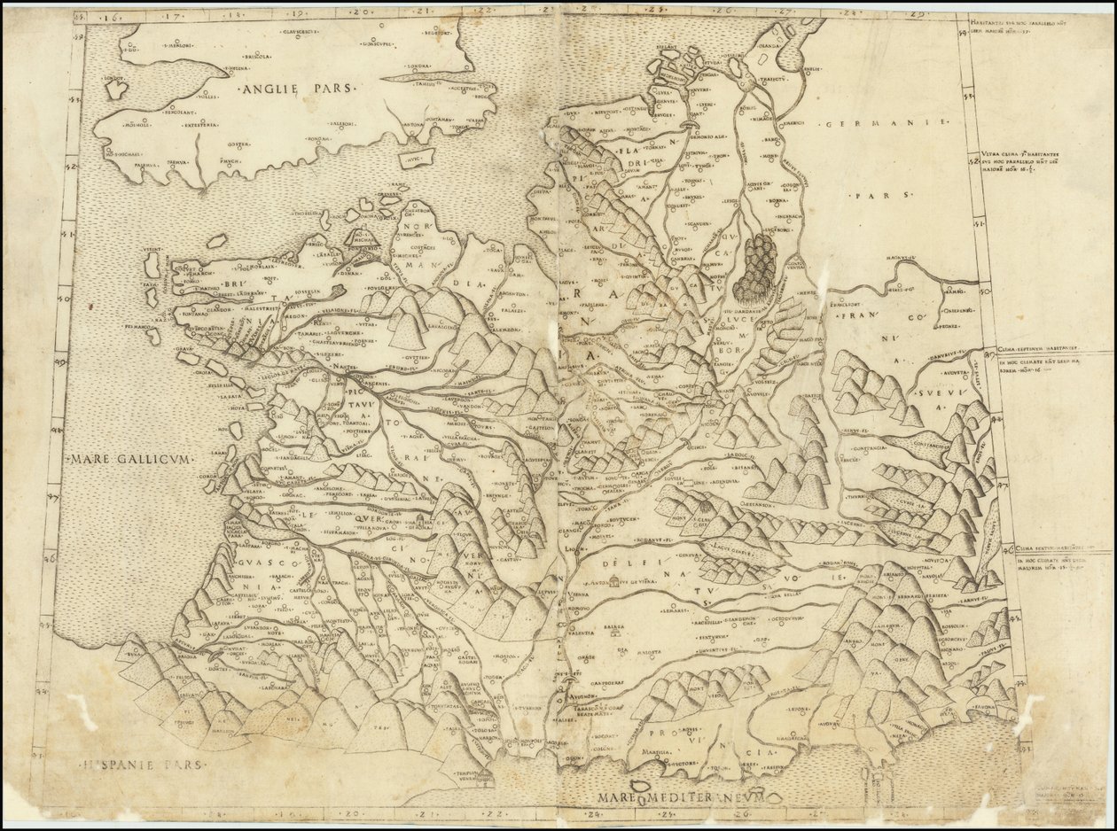 1507 Ptolemaiovská mapa Francie od Claudius Ptolemy