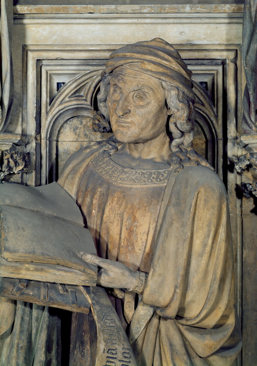 Jeremiáš, detail jedné z postav proroka z šestihranného podstavce Mojžíšovy studny, kámen 1395-1404 od Claus and Malouel, Jean Sluter