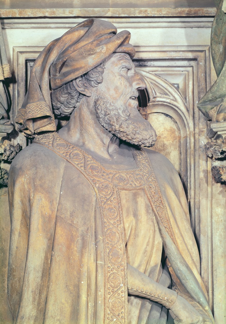 Mojžíšova studna, detail Daniela z šestihranného podstavce, kámen 1395-1404 od Claus and Malouel, Jean Sluter