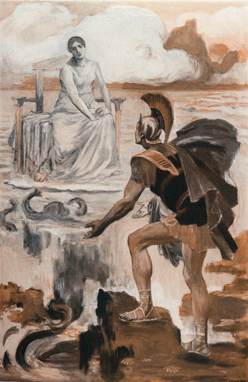 Achilles se dovolává své matky Thetis. Ilustrace Clementa Gontiera (1876-1918) pro Homerovu „Iliadu“ (Omero). Paříž, Henri Laurens od Clement Gontier