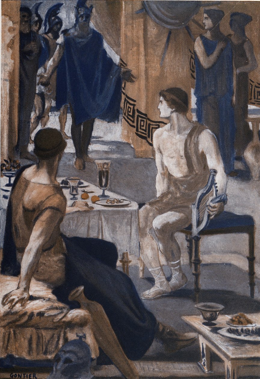Achilles přijímá Agamemnonovy vyslance. Ilustrace Clementa Gontiera (1876-1918) pro Homerovu „Iliadu“ (Omero). Paříž, Henri Laurens od Clement Gontier