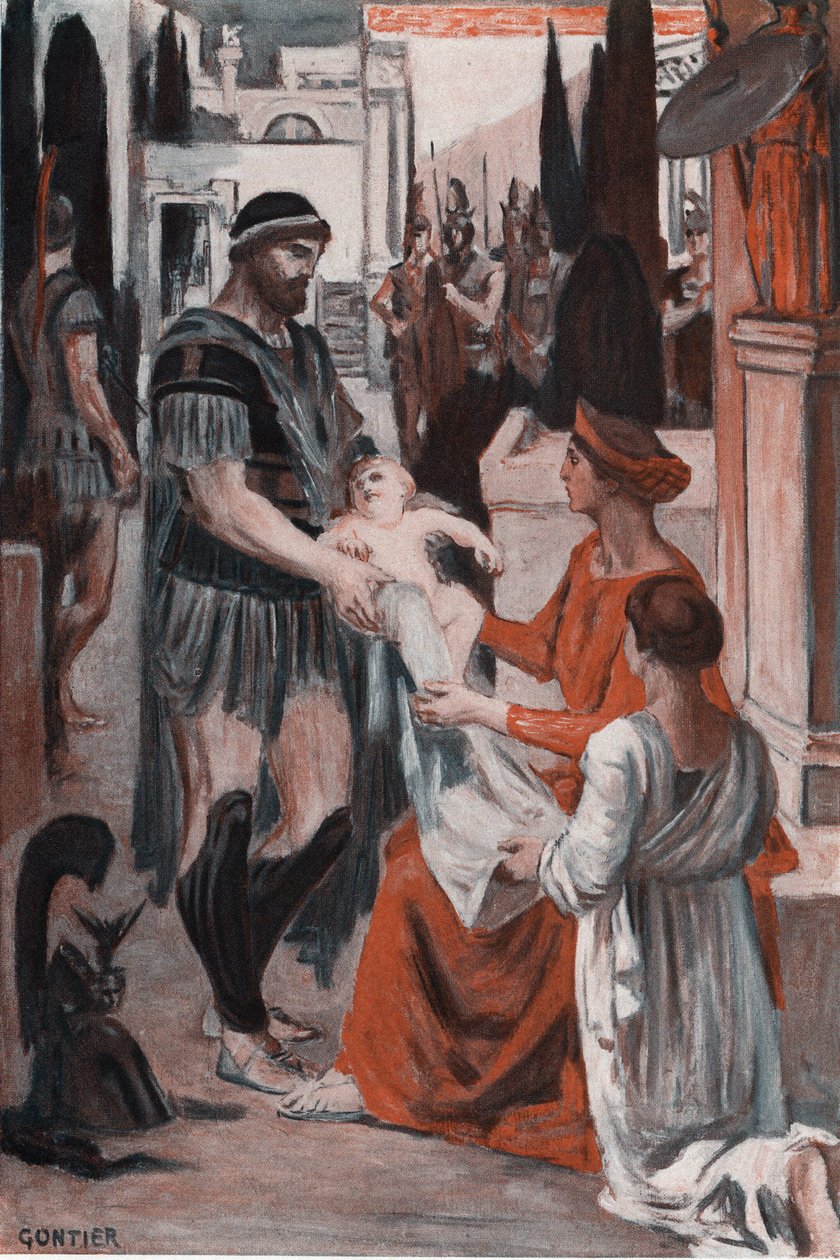 Hector a Andromaque na rozloučenou. Ilustrace Clementa Gontiera (1876-1918) pro Homerovu „Iliadu“ (Omero). Paříž, Henri Laurens od Clement Gontier