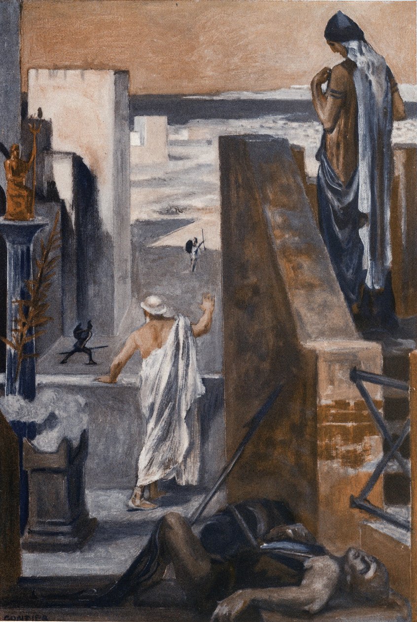 Rodiče Hectora prosí, aby se vyhnul boji. Ilustrace Clementa Gontiera (1876-1918) pro Homerovu „Iliadu“ (Omero). Paříž, Henri Laurens od Clement Gontier