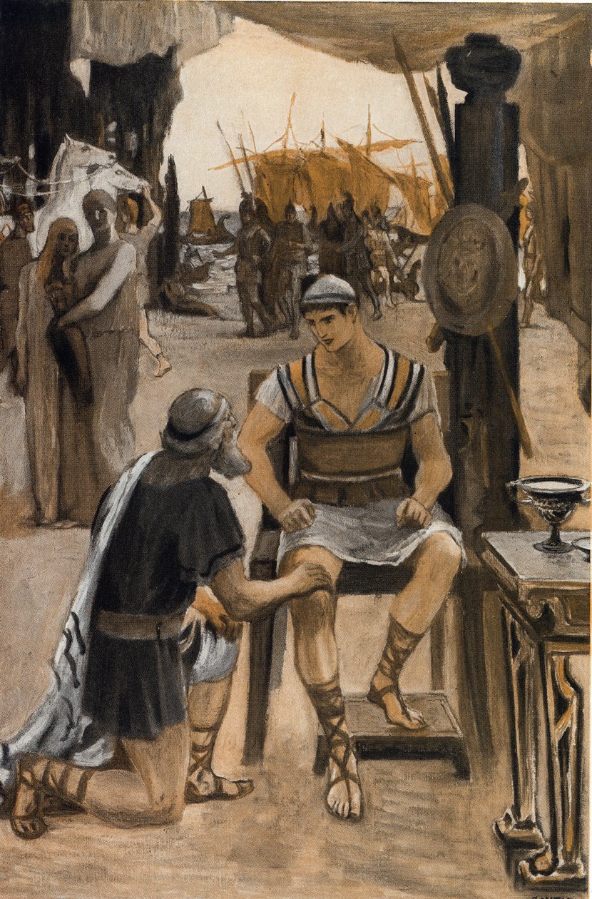 Priam rachete má Achilleovo tělo svého syna (Hectora). Ilustrace Clementa Gontiera (1876-1918) pro Homerovu „Iliadu“ (Omero). Paříž, Henri Laurens od Clement Gontier