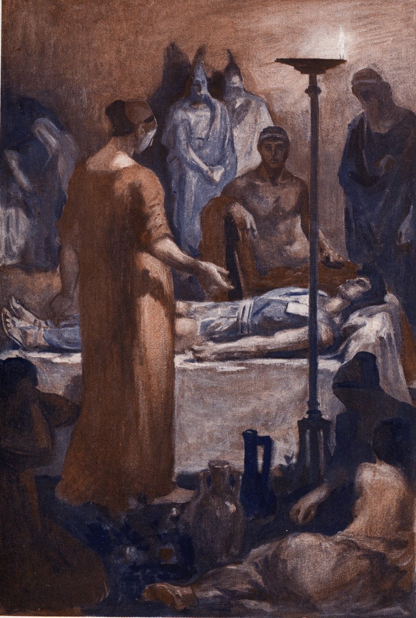Stížnost Briseis (při pohledu na Patroklovy rány). Ilustrace Clementa Gontiera (1876-1918) pro Homerovu „Iliadu“ (Omero). Paříž, Henri Laurens od Clement Gontier