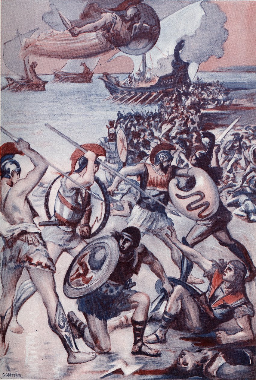 Bitva kolem Patroklesova těla. Ilustrace Clementa Gontiera (1876-1918) pro Homerovu „Iliadu“ (Omero). Paříž, Henri Laurens od Clement Gontier