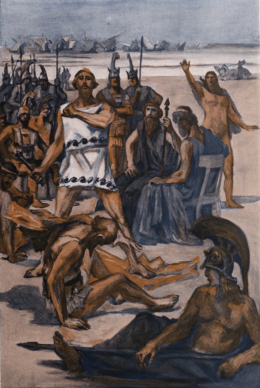 Thersite hity Ulysses. Ilustrace Clementa Gontiera (1876-1918) pro Homerovu „Iliadu“ (Omero). Paříž, Henri Laurens od Clement Gontier